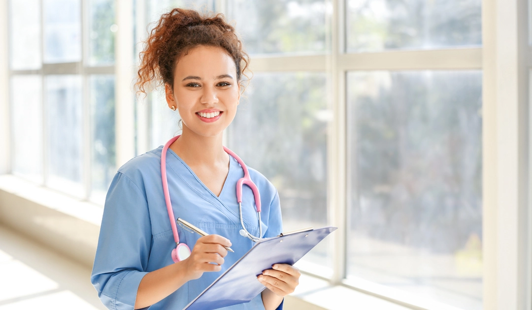 axis-blog-posts Travel nurse holding a clipboard in a hospital