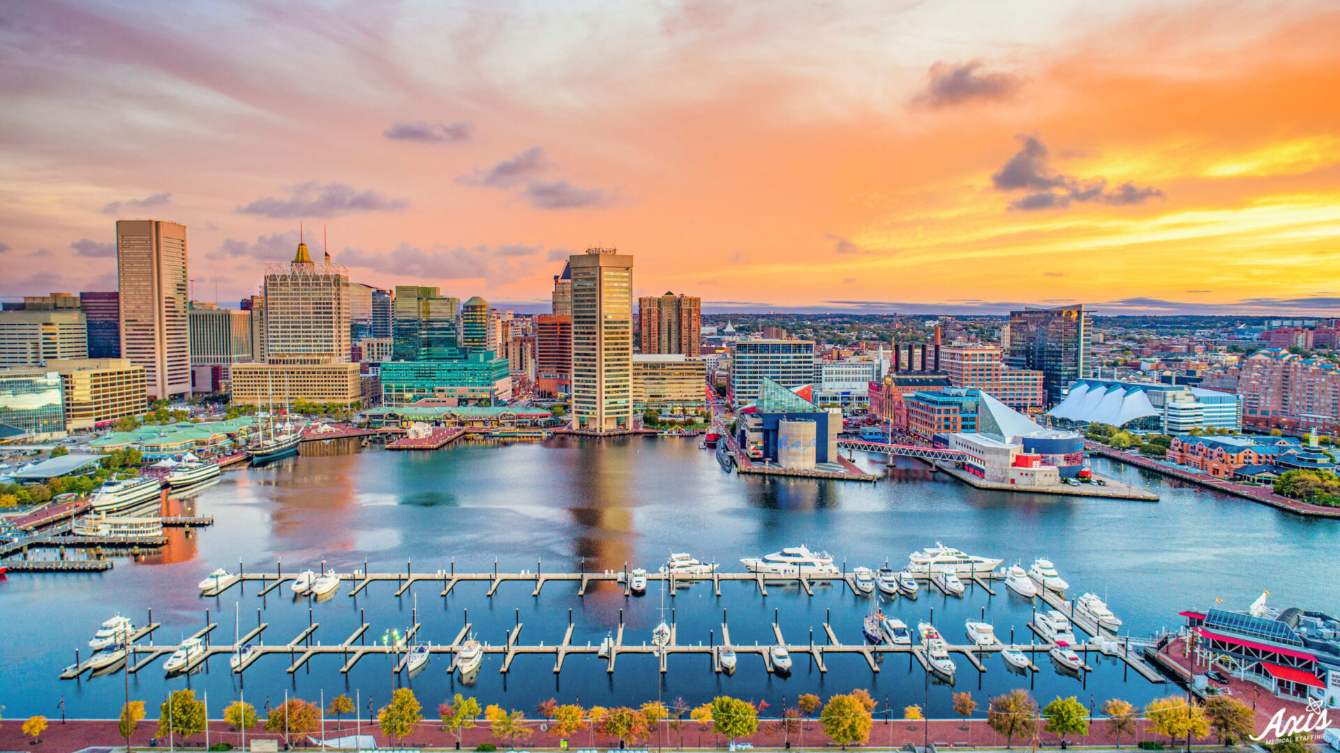 Baltimore Maryland MD Inner Harbor Skyline Aerial Axis Medical Staffing